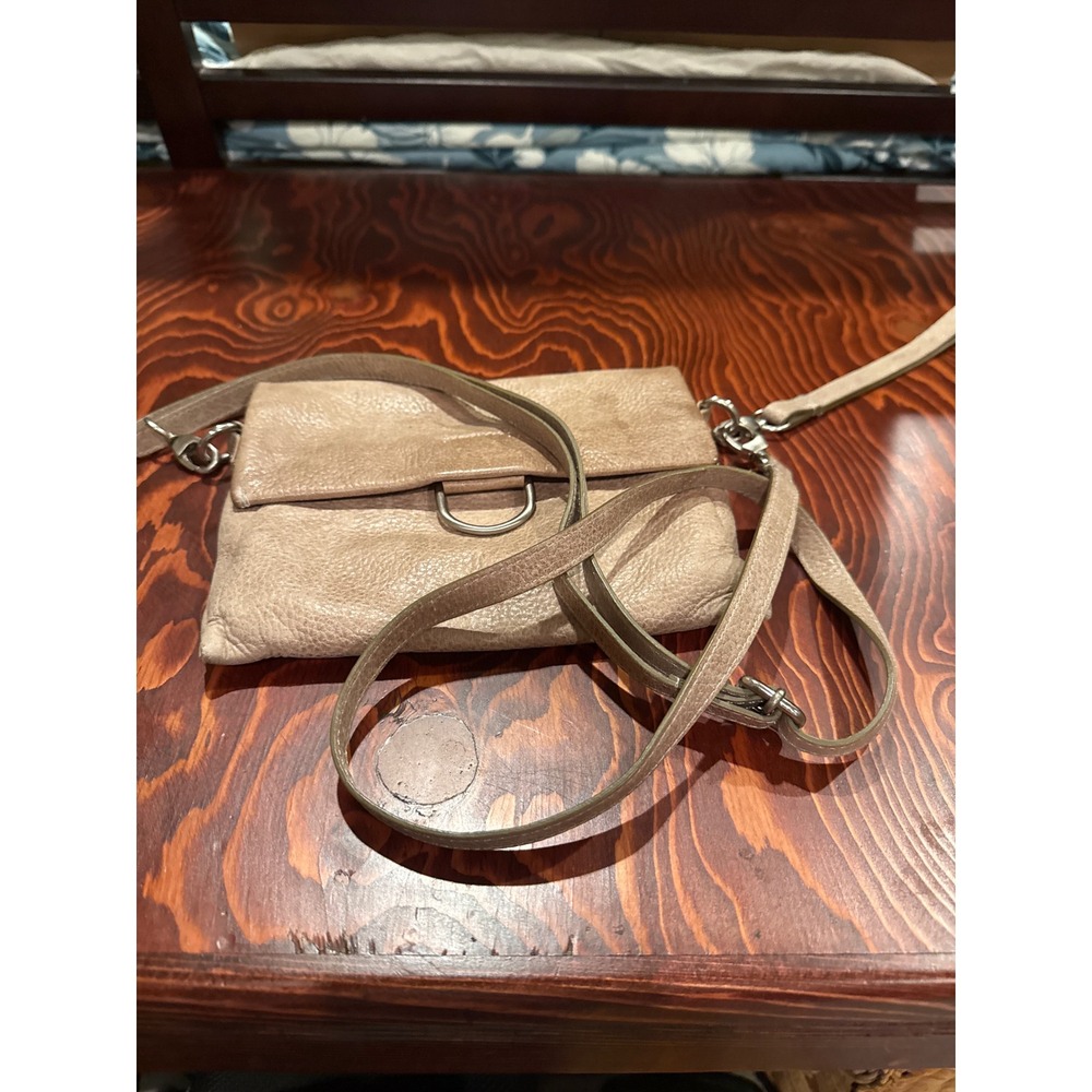 Latico NJ-USA Leather Crossbody Bag Metallic Taupe Foldover Flap Small Handbag